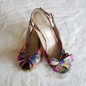Stuart Weitzman Rainbow Silk Tarot Bow Heels